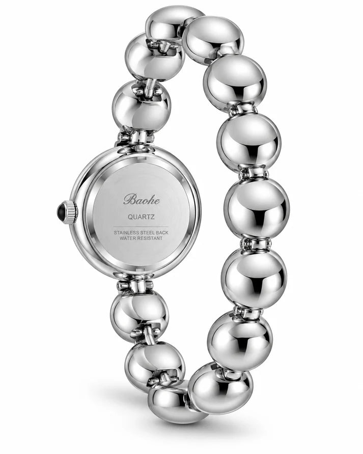 The Silver Round Pebble Minimalist Bangle Watch