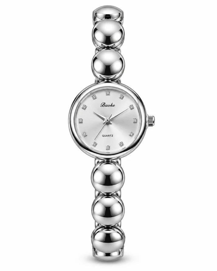 The Silver Round Pebble Minimalist Bangle Watch