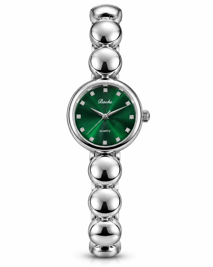 The Silver Round Pebble Minimalist Bangle Watch