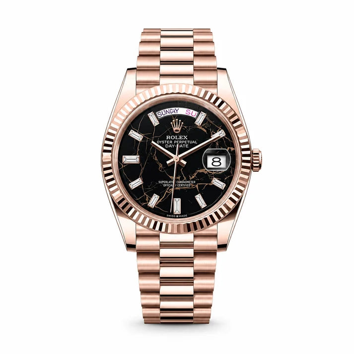 Day Date Rose Gold Black Marble Dial Automatic Super Clone Watch